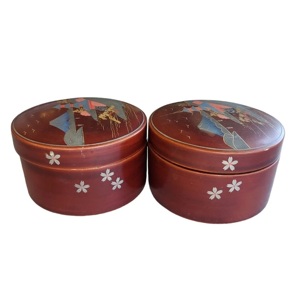 Vintage Japanese Asian Trinket Rice Containers Set - Picture 5 of 11